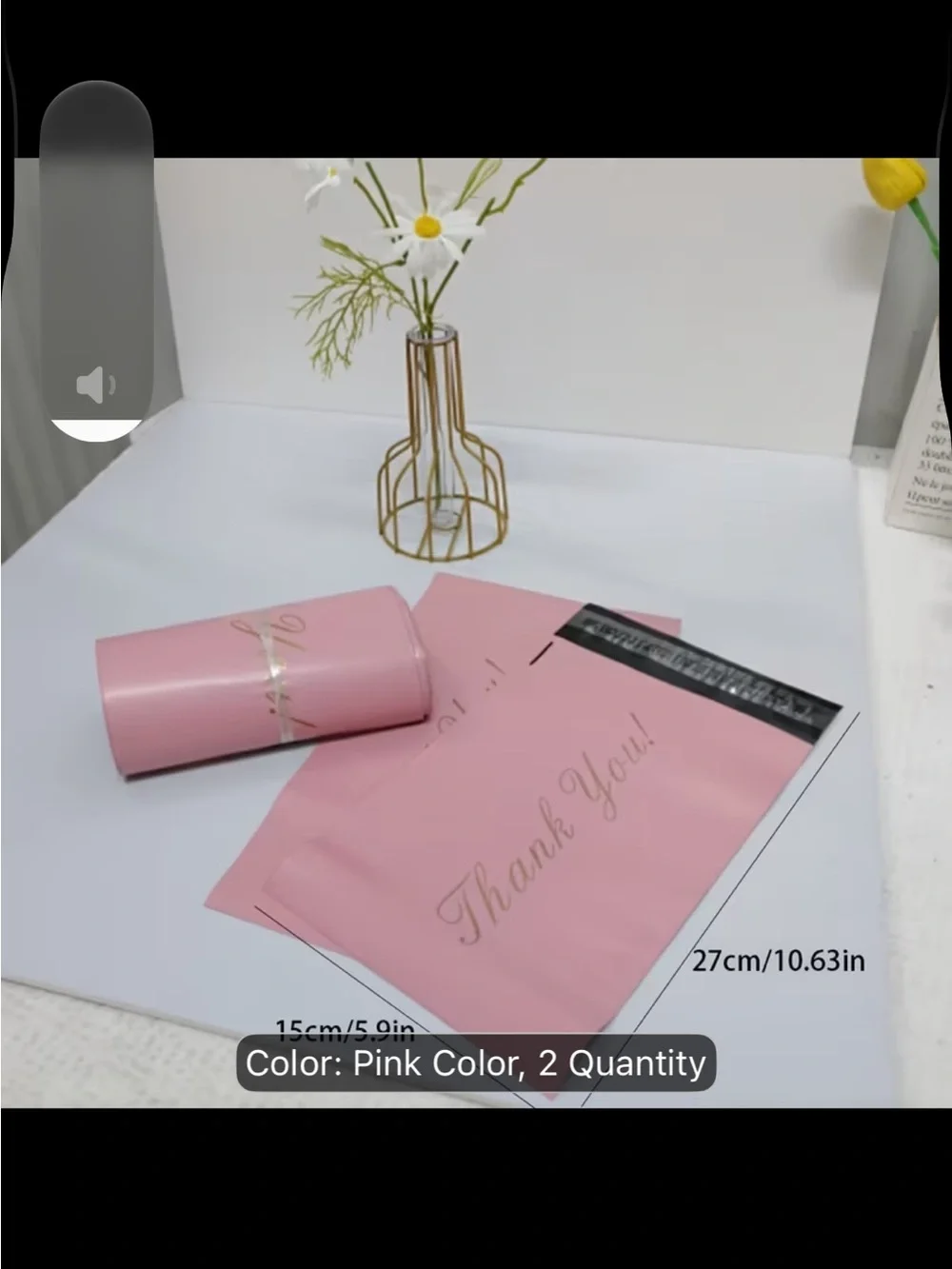 Pink Thank You Mailer Bags - Pack of 10 5.9”x10.63”